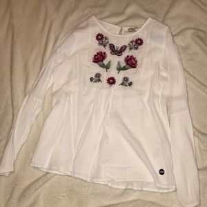 White Embroidered Peasant Top